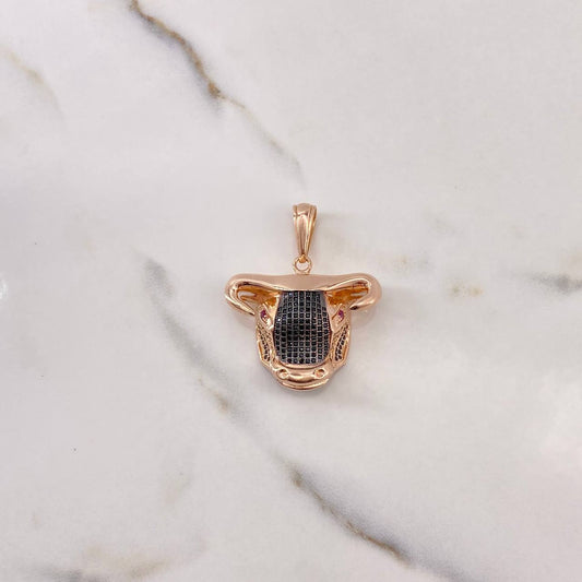 Pendant Bull 16.05gr / 4.2cm / Fuchsia Black Zircons Rose Gold $