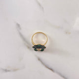 Bear Ring 8.05gr / Size 8 1/4 / Black Green Zircons Yellow Gold $