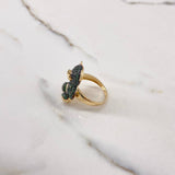 Bear Ring 8.05gr / Size 8 1/4 / Black Green Zircons Yellow Gold $