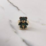 Bear Ring 8.05gr / Size 8 1/4 / Black Green Zircons Yellow Gold $