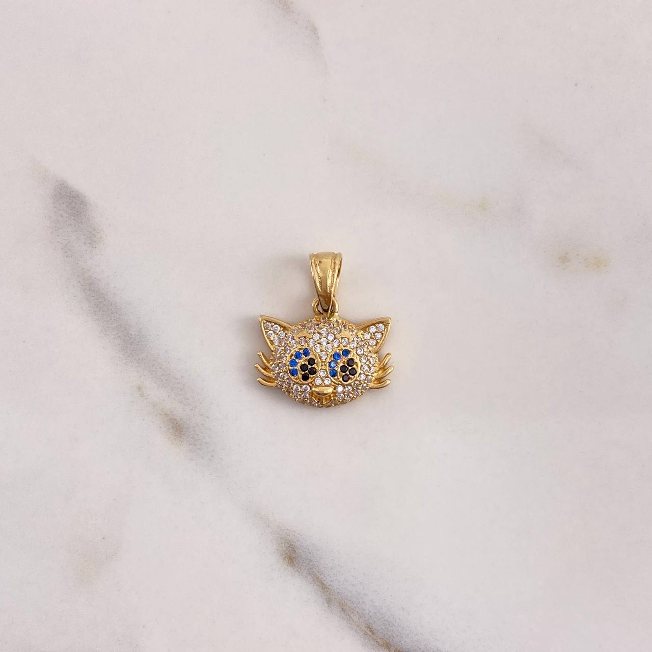 Pendant Cat 3.5gr / 2cm / White Blue Black Zircons Yellow Gold $