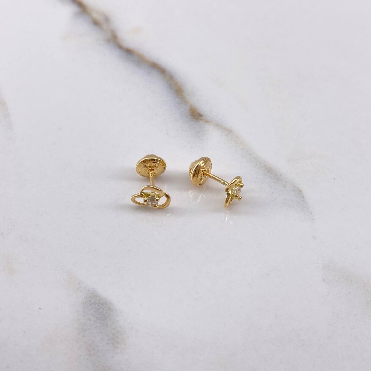 Stud Earrings Tres Aros 0.65gr / White Zircon Yellow Gold $