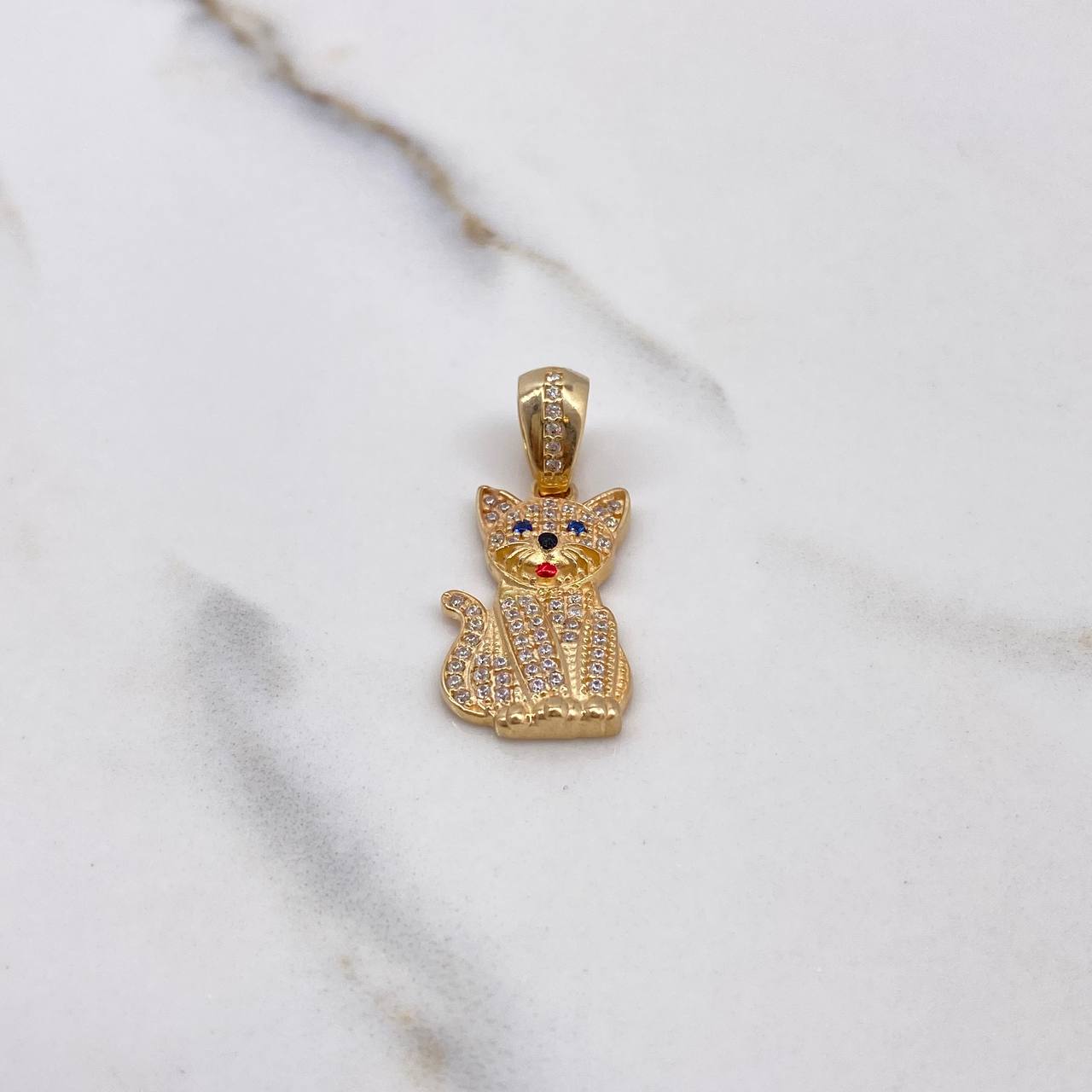 Pendant Cat 3.35gr / 3cm / White Blue Zircons Yellow Gold $