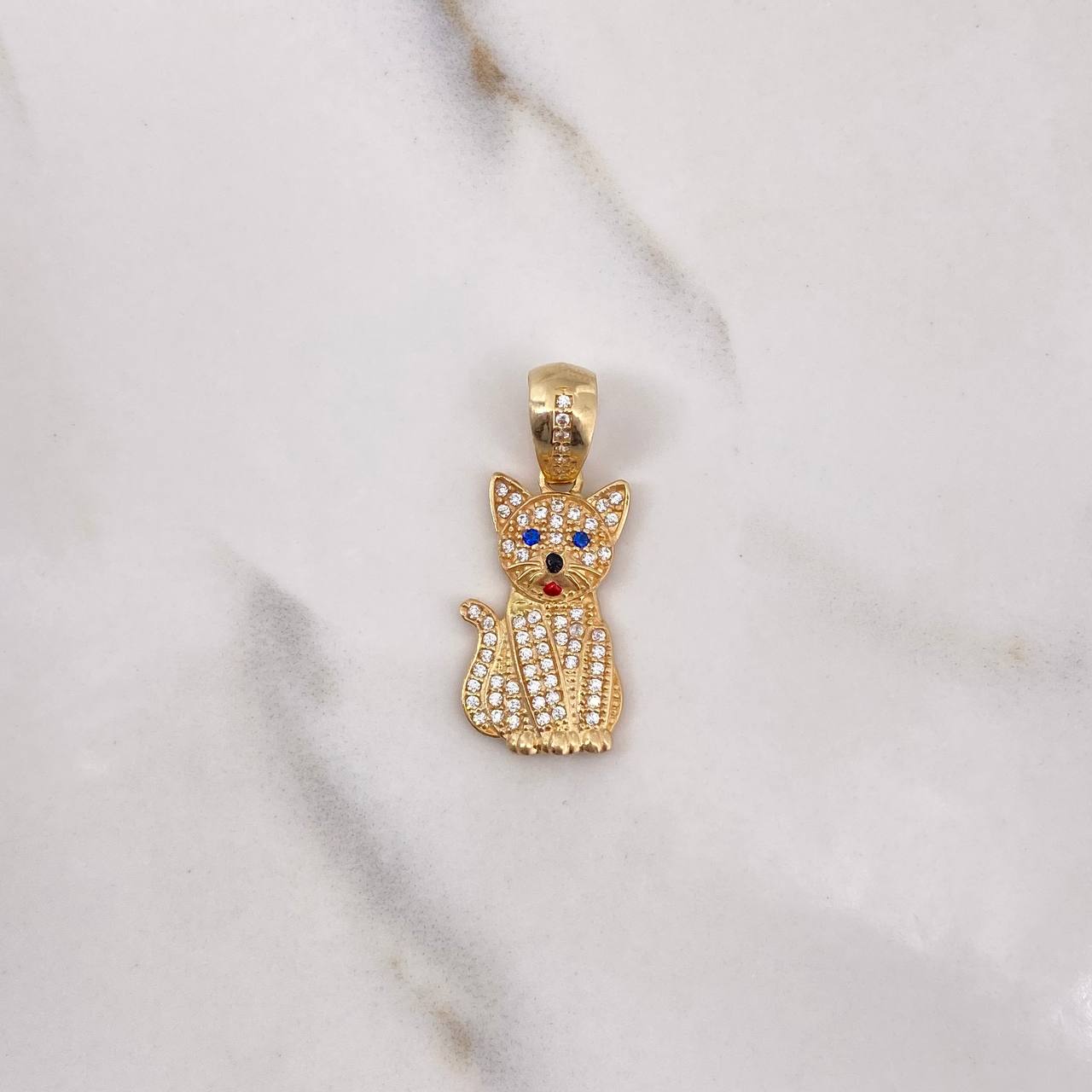 Pendant Cat 3.35gr / 3cm / White Blue Zircons Yellow Gold $