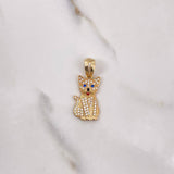 Pendant Cat 3.35gr / 3cm / White Blue Zircons Yellow Gold $