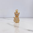Pendant Cat 3.35gr / 3cm / White Blue Zircons Yellow Gold $