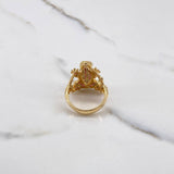 Frog Ring 8.45gr / Size 7 1/4 / Green Fuchsia Zircons Yellow Gold $