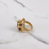 Frog Ring 8.4gr / T6 1/2 / Green Fuchsia Zircons Yellow Gold &