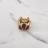Frog Ring 8.4gr / T6 1/2 / Green Fuchsia Zircons Yellow Gold &
