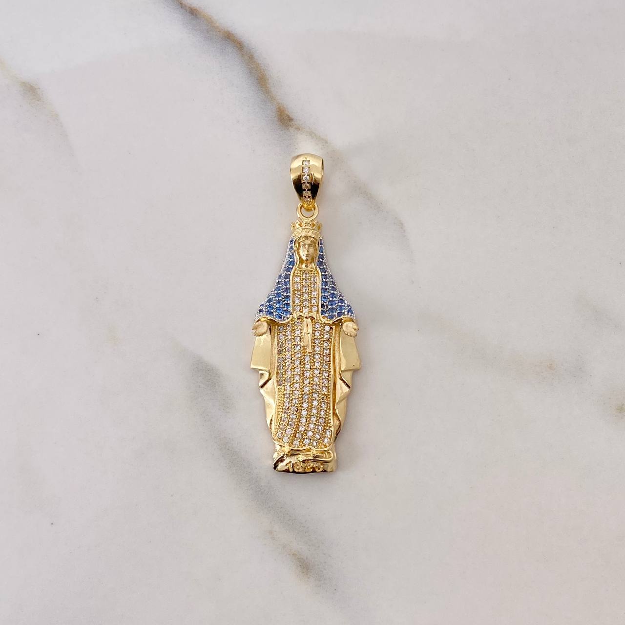 Dije Virgen Milagrosa 7.3gr / 5.2cm / Circones Blancos Azules Dos Oros Amarillo Blanco $