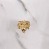 Elephant Ring 7.55gr / Size 8 1/4 / White, Green, Fuchsia, Black Zircons Yellow Gold $