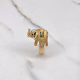 Elephant Ring 7.55gr / Size 8 1/4 / White, Green, Fuchsia, Black Zircons Yellow Gold $
