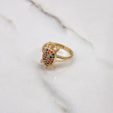 Turtle Ring 4.25gr / Size 7 1/4 / Articulated Colored Zircons Yellow Gold &