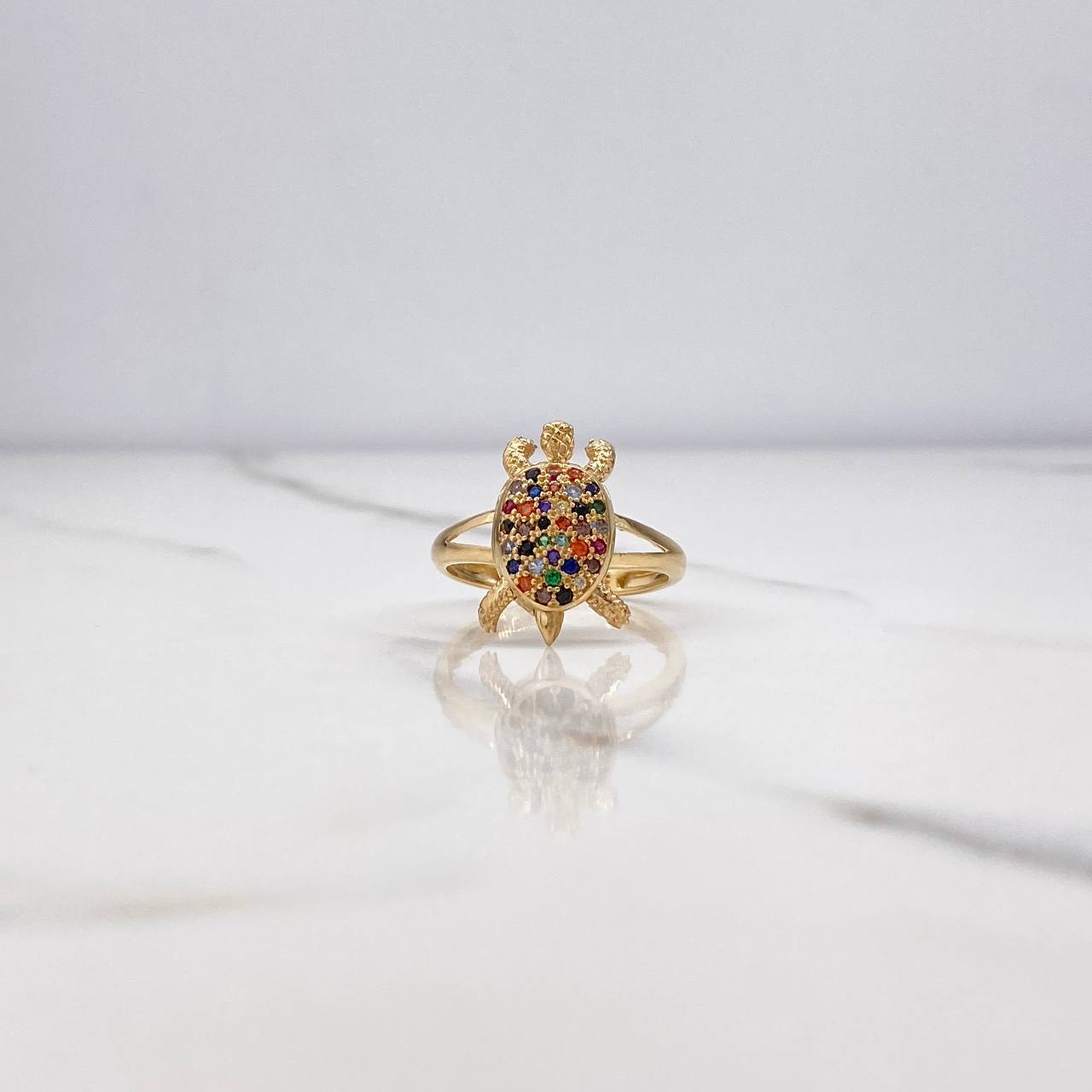 Turtle Ring 4.25gr / Size 7 1/4 / Articulated Colored Zircons Yellow Gold &