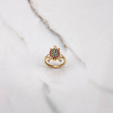 Turtle Ring 4gr / T5 1/2 / Articulated Fuchsia Green Blue Zircons Yellow Gold &