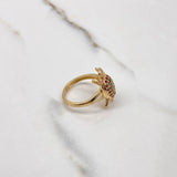 Turtle Ring 4gr / T5 1/2 / Articulated Fuchsia Green Blue Zircons Yellow Gold &