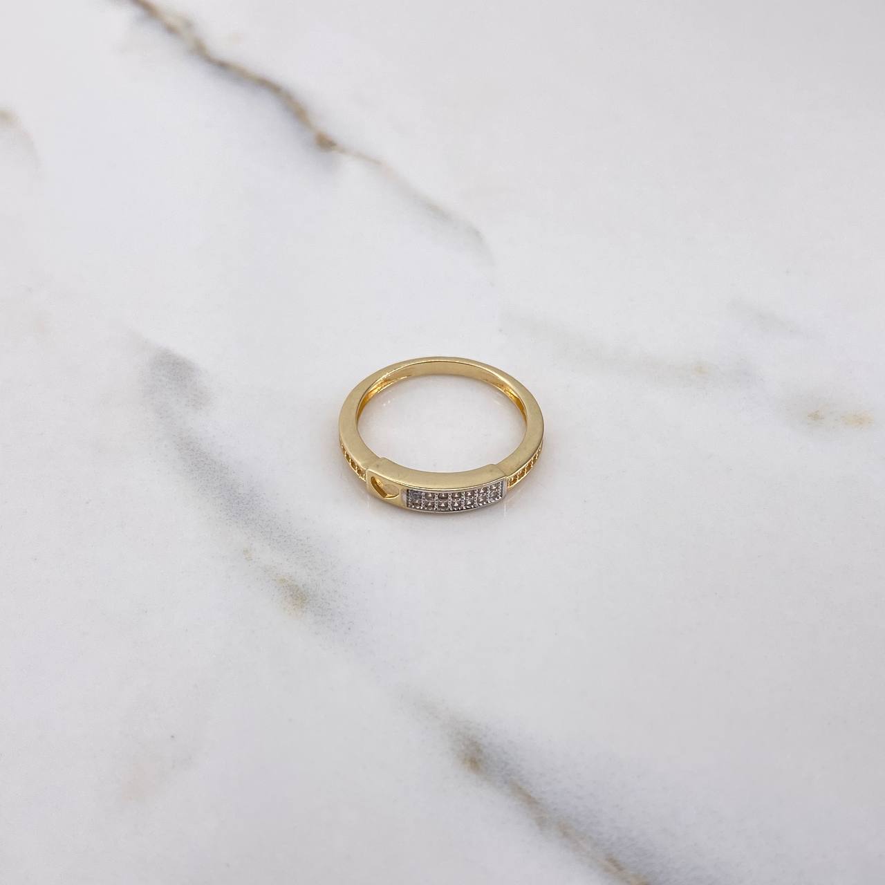 Heart Silhouette Ring 2.15gr / Size 6 1/4 / White Zircons Two Yellow and White Gold $