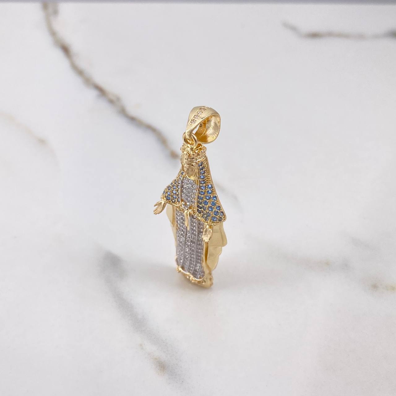 Pendant Miraculous Virgin 7.55gr / 5.2cm / White and Blue Zircons Two Yellow and White Golds $