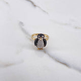 Articulated Penguin Ring 4.95gr / Size 7 / White and Black Zircons Two Yellows Gold White &