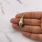 Pendant Frog 8.85gr / 3.5cm / Fuchsia Black Blue Zircons Yellow Gold $