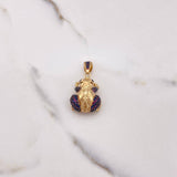 Pendant Frog 8.85gr / 3.5cm / Fuchsia Black Blue Zircons Yellow Gold $