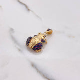 Pendant Frog 8.85gr / 3.5cm / Fuchsia Black Blue Zircons Yellow Gold $