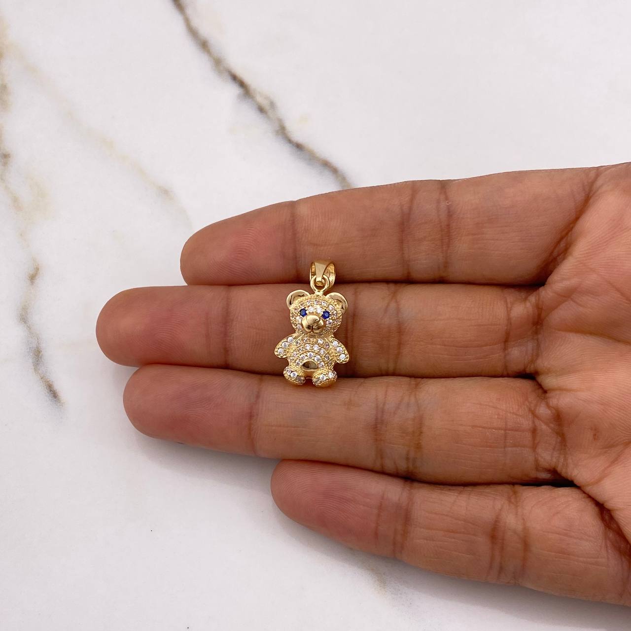 Pendant Bear 3.45gr / 2.5cm / Blue White Zircons Yellow Gold &