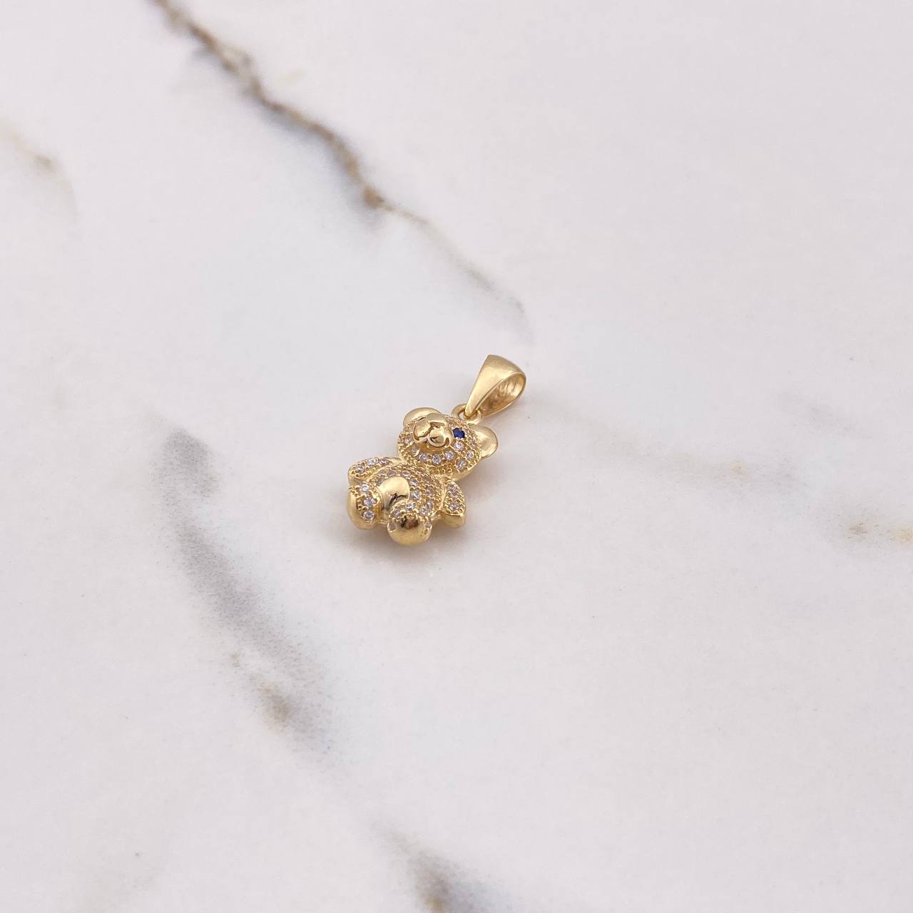 Pendant Bear 3.45gr / 2.5cm / Blue White Zircons Yellow Gold &