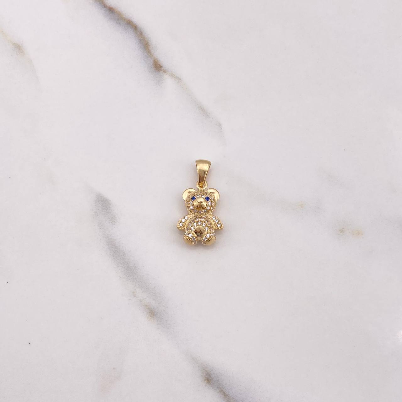 Pendant Bear 3.45gr / 2.5cm / Blue White Zircons Yellow Gold &