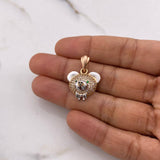 Pendant Bear Face 3.55gr / 2.6cm / White Black Green Zircons Three Golds $