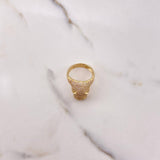 Hippo Ring 7.95gr / Size 8 1/4 / Pink and Black Zircons Yellow Gold &
