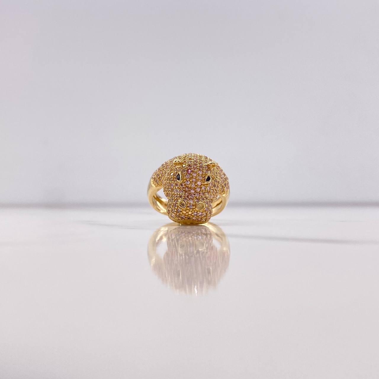Hippo Ring 7.95gr / Size 8 1/4 / Pink and Black Zircons Yellow Gold &
