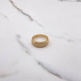 Honeycomb Band Ring 5.1gr / Size 7 1/2 / White Zircons Yellow Gold &