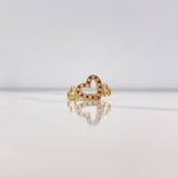 Three Hearts Ring 2.45gr / Size 7 1/4 / White Fuchsia Zircons Yellow Gold &