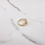 Three Hearts Ring 2.45gr / Size 7 1/4 / White Fuchsia Zircons Yellow Gold &