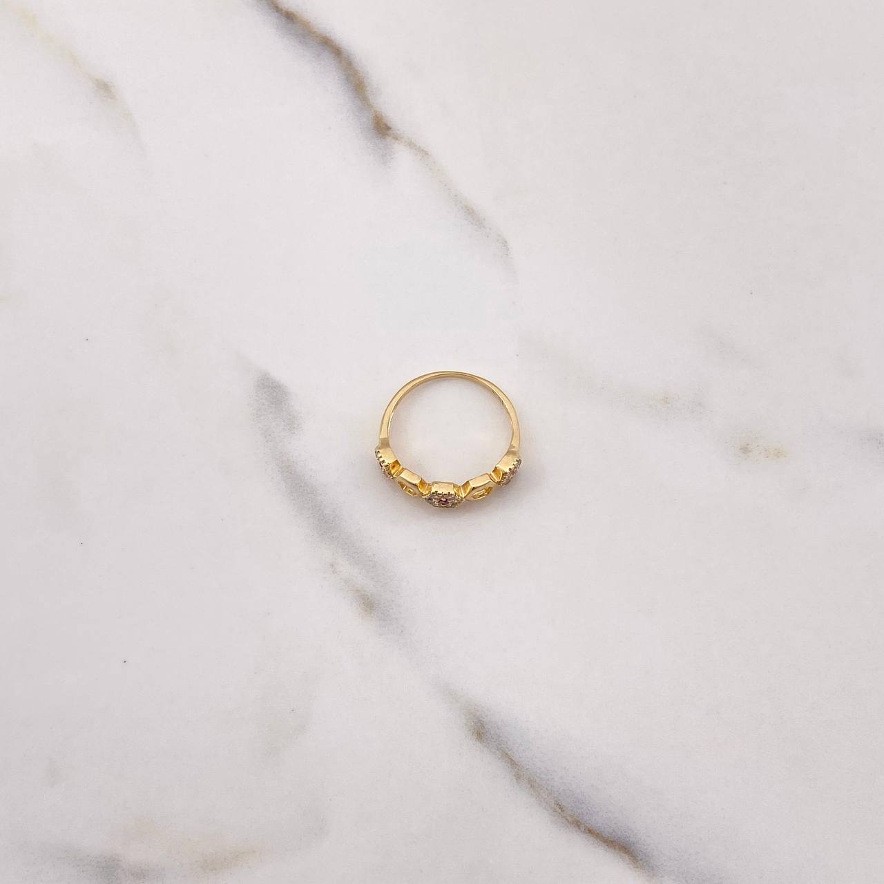 Hexagon Ring 2.55gr / T6 1/2 / White Fuchsia Zircons Yellow Gold &