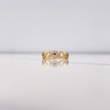 Hexagon Ring 2.55gr / T6 1/2 / White Fuchsia Zircons Yellow Gold &