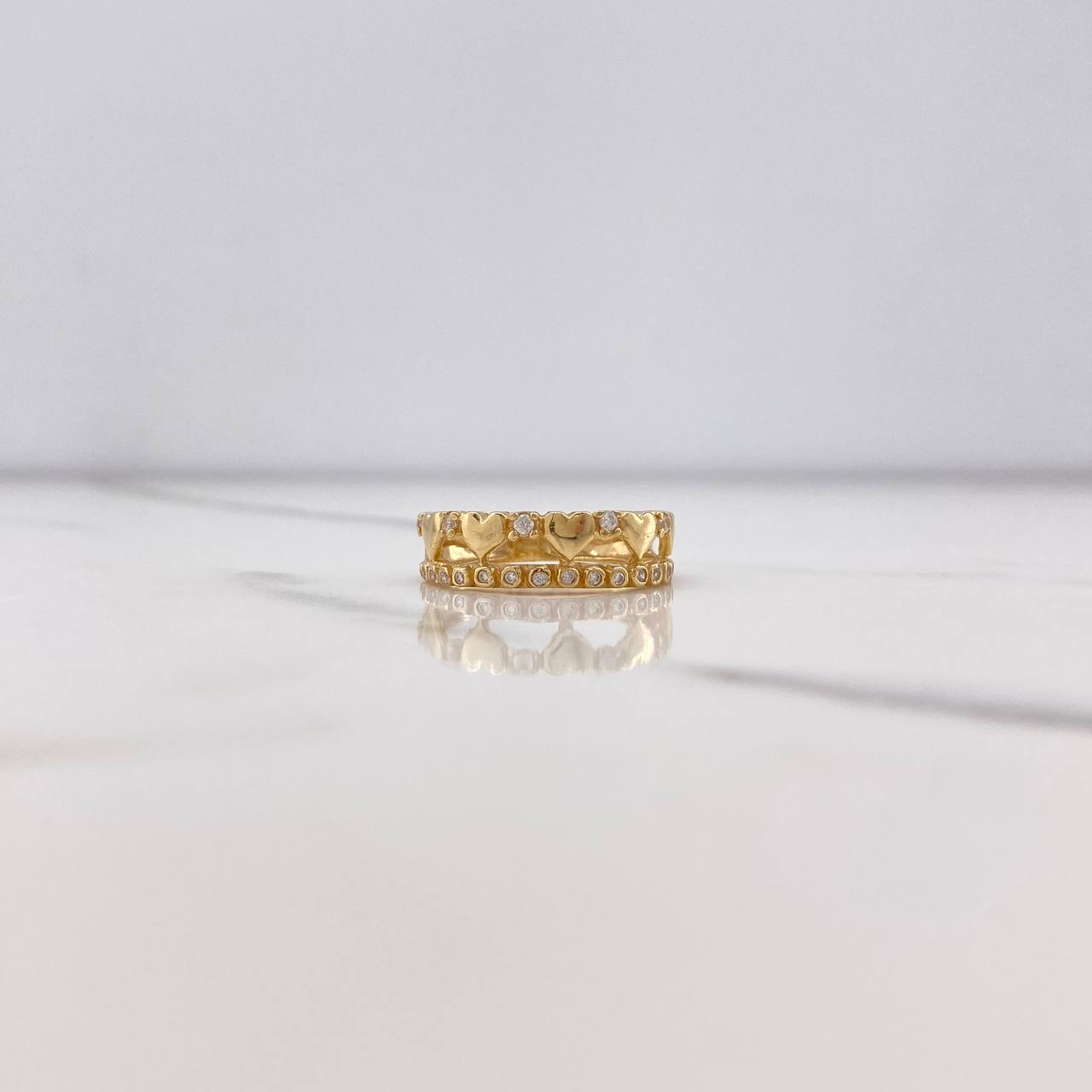 Hearts Ring 2.65gr / Size 6 1/2 / White Zircons Yellow Gold &