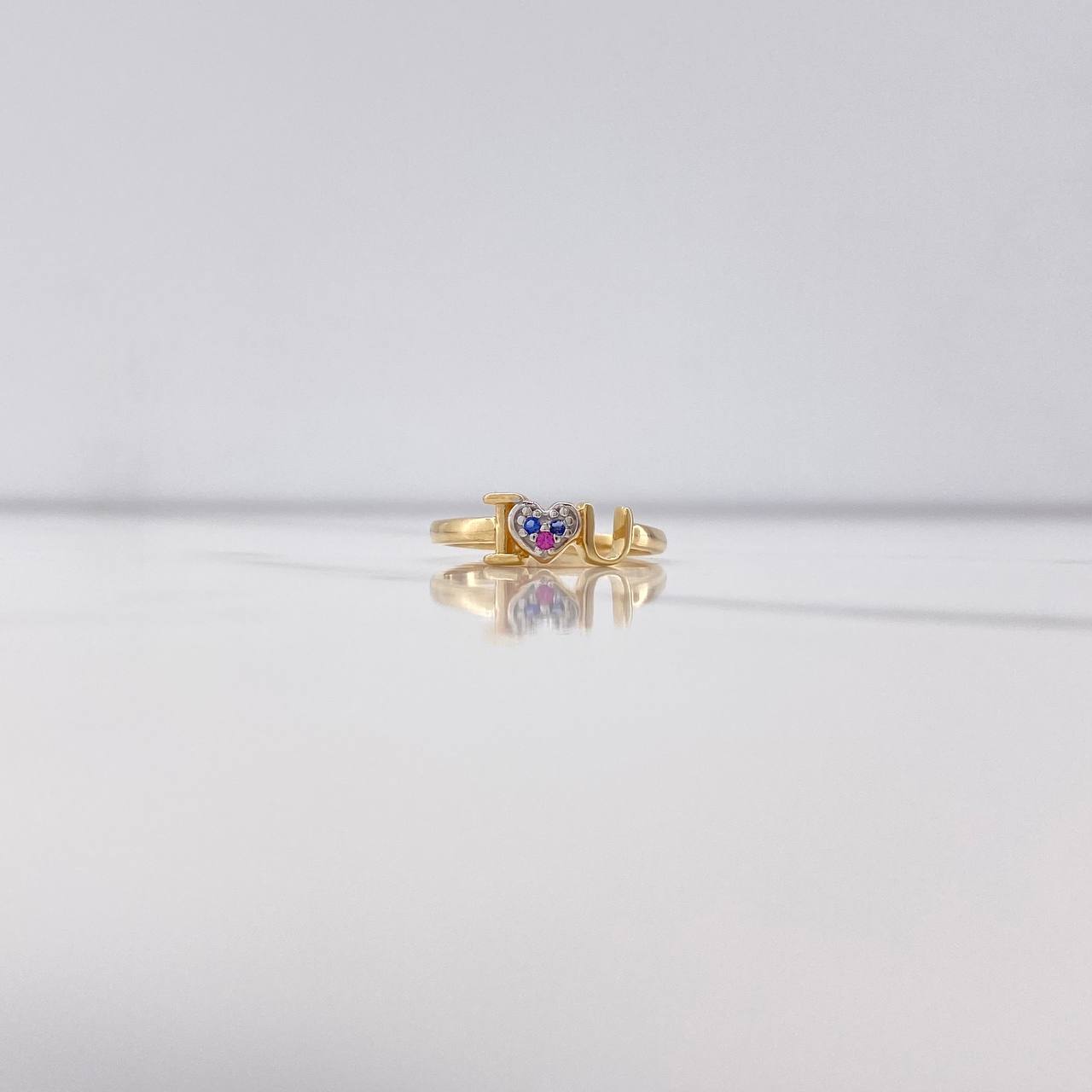 Ring I Love 1.75gr / Size 5 1/2 / Blue Fuchsia Zircons Two Yellow White Golds $