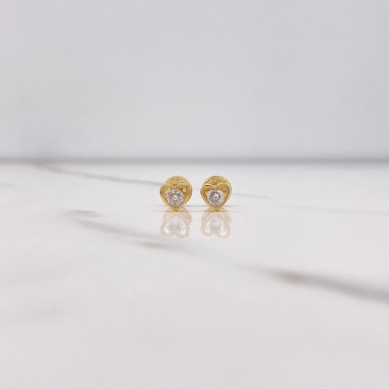 Stud Earrings Heart 0.75gr / White Zircon Yellow Gold $