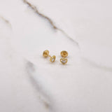 Stud Earrings Heart 0.75gr / White Zircon Yellow Gold $