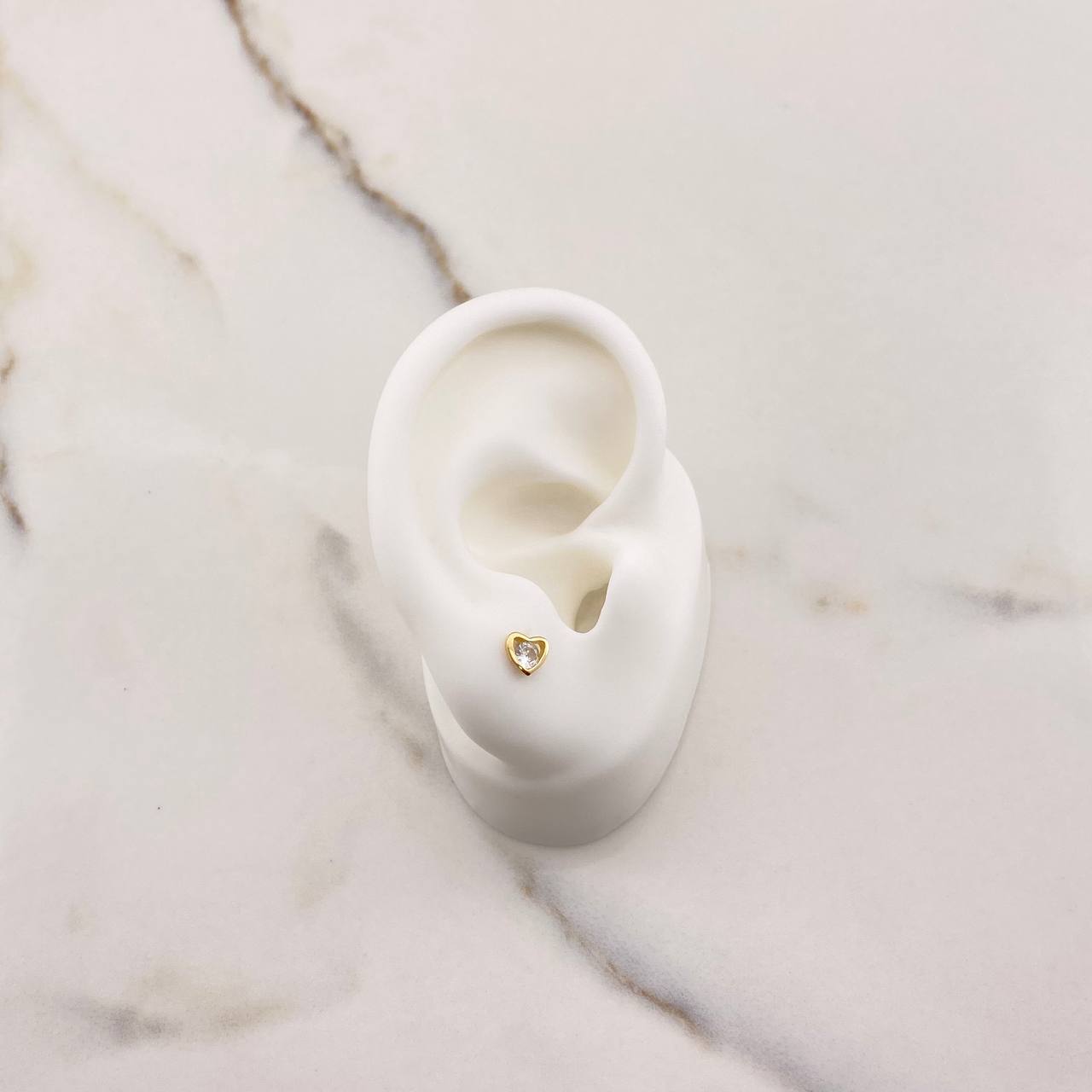 Stud Earrings Heart 0.75gr / White Zircon Yellow Gold $