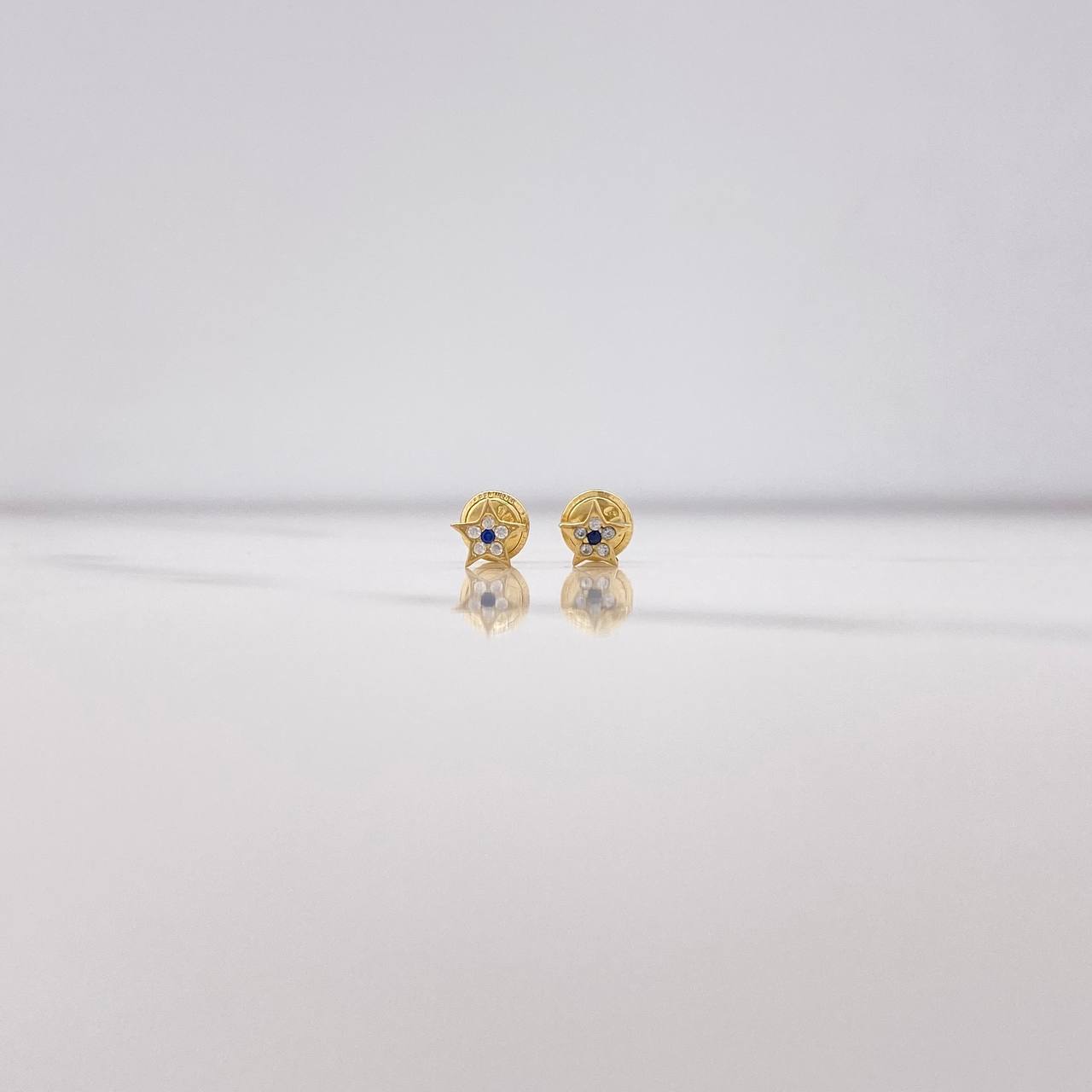 Stud Earrings Star 0.6gr / White Zircons Blue Yellow Gold $
