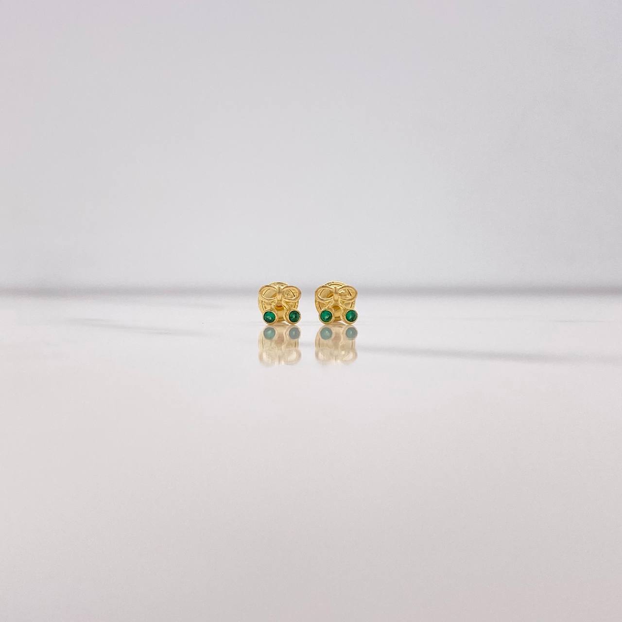 Stud Earrings Bow 0.65gr / Green Zircons Yellow Gold $
