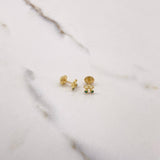 Stud Earrings Bow 0.65gr / Green Zircons Yellow Gold $