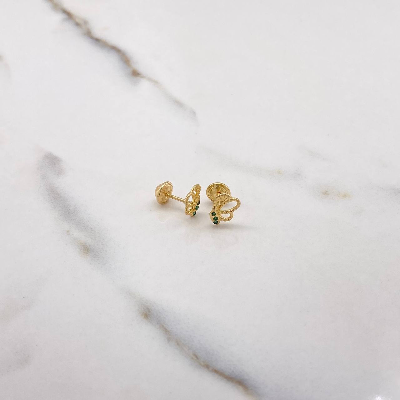 Stud Earrings Butterfly Silhouette 0.85gr / Green Zircons Yellow Gold $