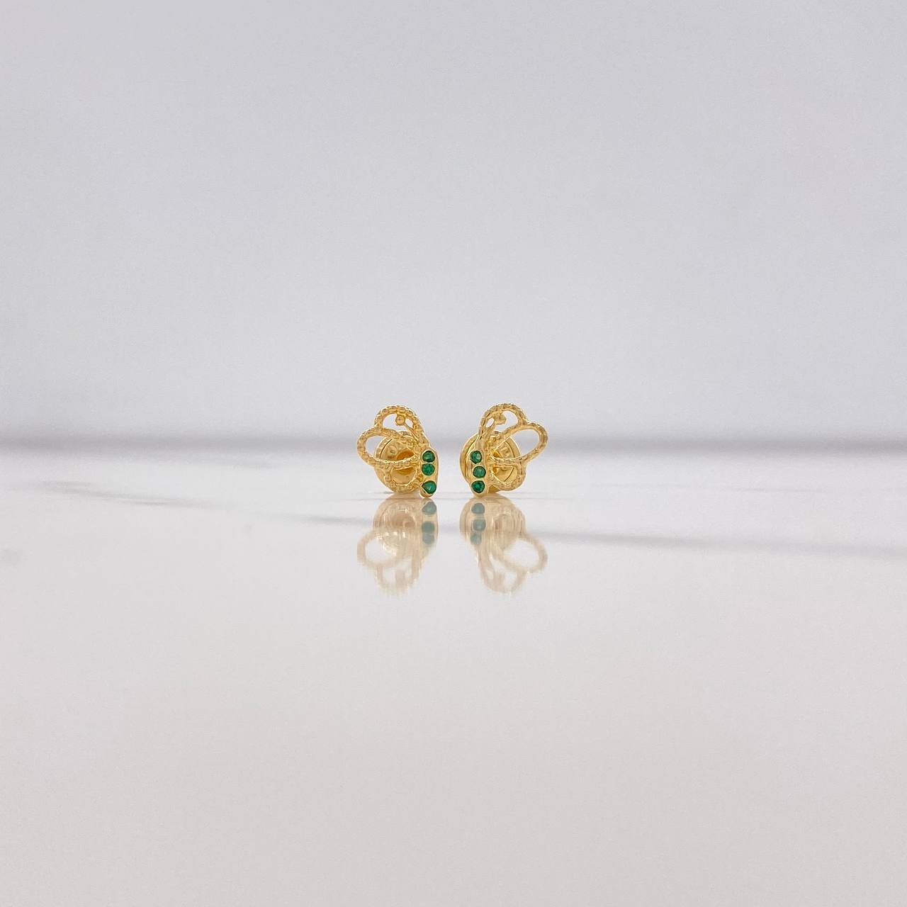 Stud Earrings Butterfly Silhouette 0.85gr / Green Zircons Yellow Gold $