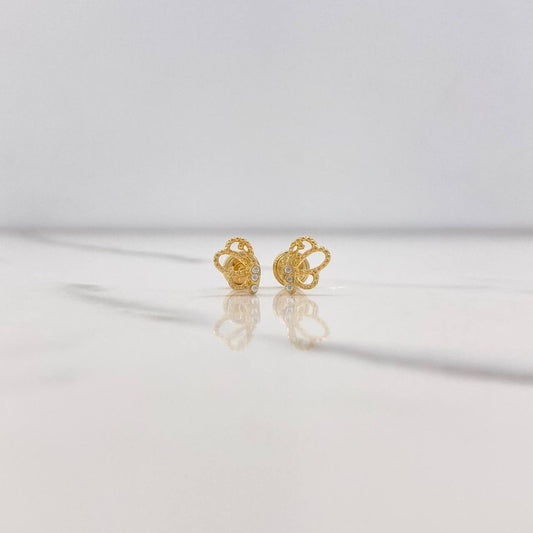 Stud Earrings Butterfly Silhouette 0.85gr / White Zircons Yellow Gold $