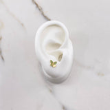 Stud Earrings Double Butterfly 1gr / Green Zircons Yellow Gold $