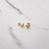Stud Earrings Double Butterfly 1gr / Green Zircons Yellow Gold $